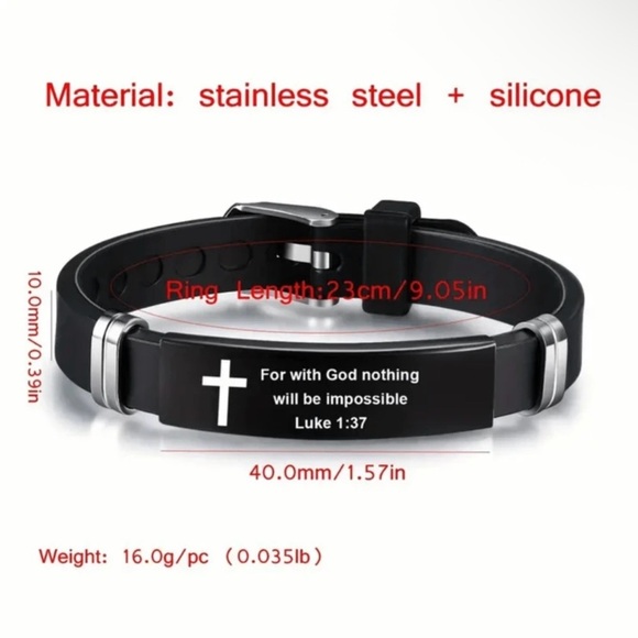 Black Christian Bracelet with Verse and Cross, Nothing is Impossible - Picture 5 of 6